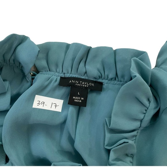 Ann Taylor Blue Sleeveless Ruffle Trim Top Size L 39-17 - Picture 3 of 6
